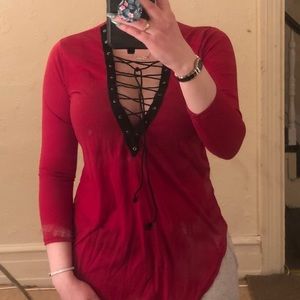 Long Sleeve Lace Up Shirt